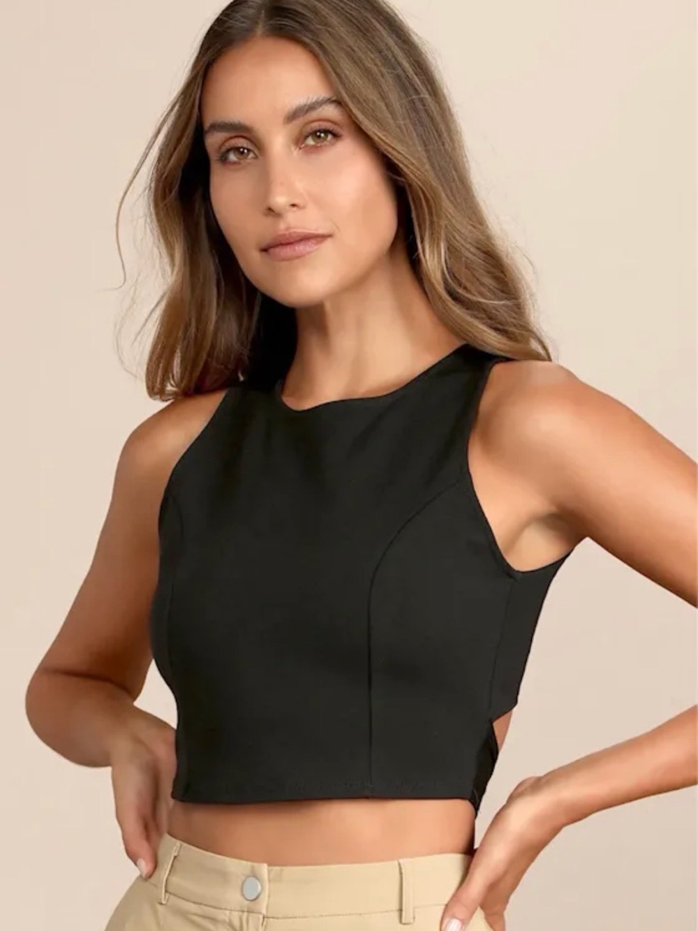 Classic Black Cropped Tie Back Tank Top - Women